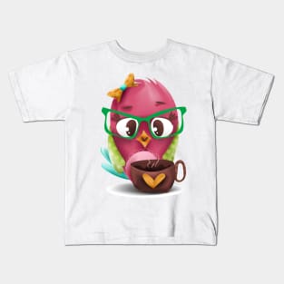 Bird drinking coffee Kids T-Shirt